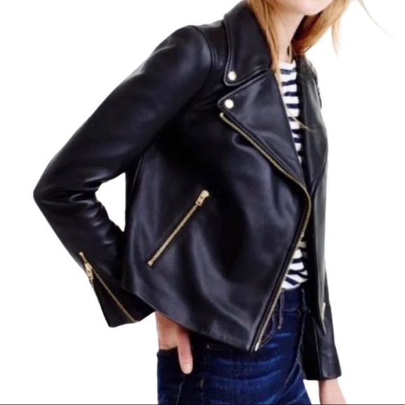 J.Crew Navy Leather Motorcycle Jacket - Picture 4 of 12